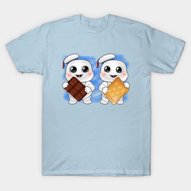 Chibi Stay Puft Marshmallow Man Smore Time! T-Shirt by AkanesChibiArt